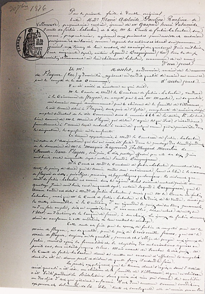 L'acte notarier entre le comte de Forbin et la mairie